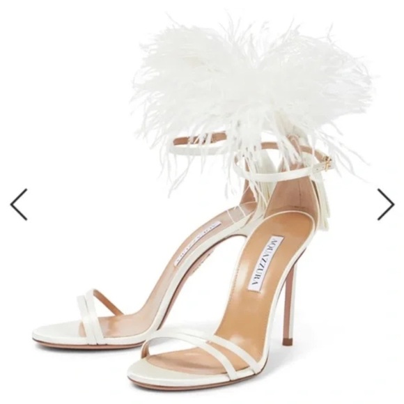 Aquazzura Cream Feathered Concerto Heels Sz 38 - Picture 12 of 16